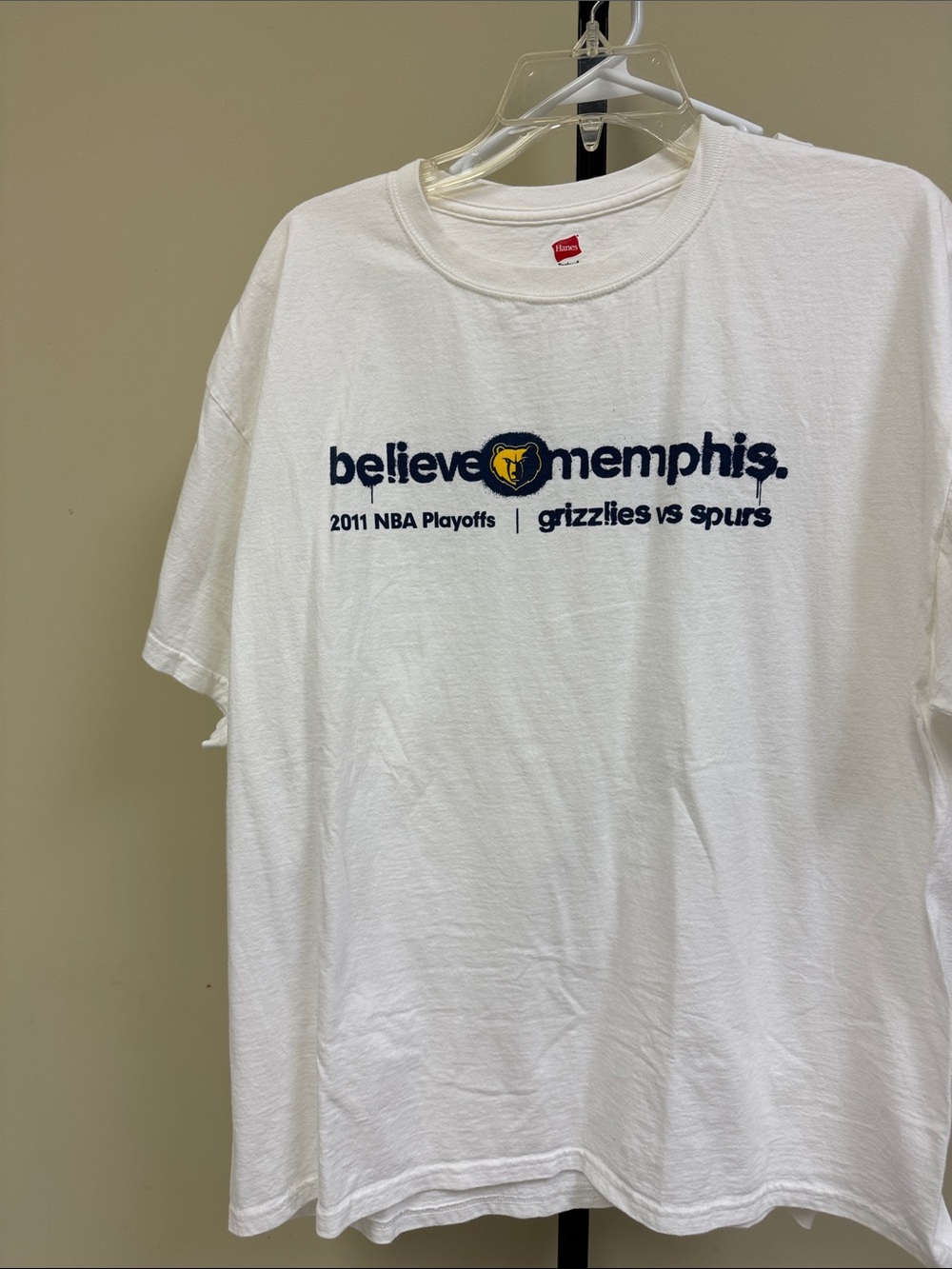 Hanes White 'Believe Memphis' Graphic Tee with Navy & Gold Logo